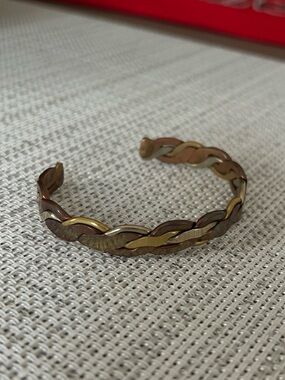 Braided Three Tone Metal Cuff Bracelet - brass, alpaca & Copper